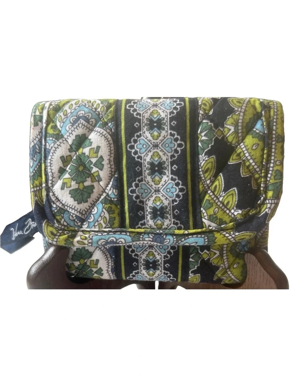 Vera Bradley Trifold Cambridge Wallet Green Navy Blue Floral Made in USA Retired
